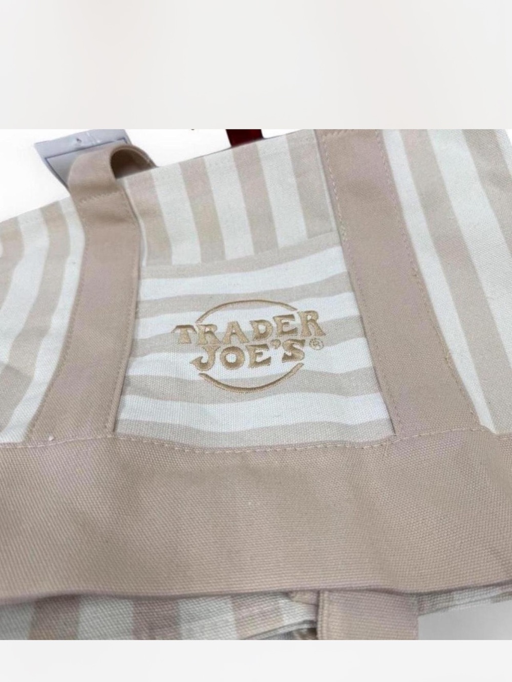 Trader Joe's Beige/Nude & Cream Striped Canvas Tote